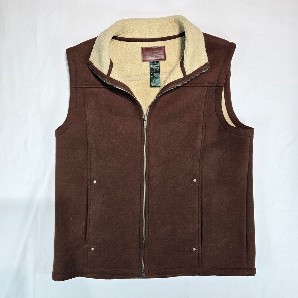 Lauren Ralph Lauren Brown Faux Suede Sherpa Lined Full Zip Vest Womens Medium